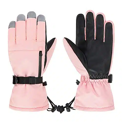 American Trends Ski Gloves for Men Women Winter Warm Outdoor Riding Mountaineering Thick Waterproof Windproof Pockets Winter Snow Gloves Pink M