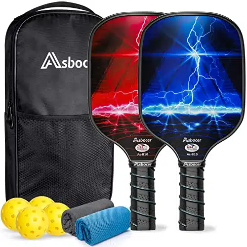 Asbocer Fiberglass Surface Pickleball Set, USAPA Approved, Pickleball Balls, Cooling Towels, Pickleball Bag, Pickleball Paddle,Set of