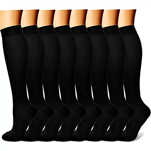 CHARMKING Compression Socks for Women & Men (Pairs) mmHg Graduated Copper Support Socks are Best for Pregnant, Nurses   Boost Performance, Circulation, Knee High & Wide Calf (LXL, Black)