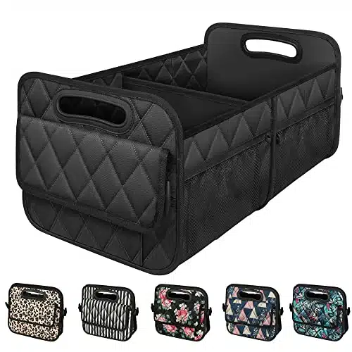 Deosk Car Trunk Organizer for suv,Car Organizers and Storage with Big Pocket,Car Accessories for WomenMen L Waterproof Polyester Trunk Organizer for CarSUVMinivanTruck(Medium, Black)