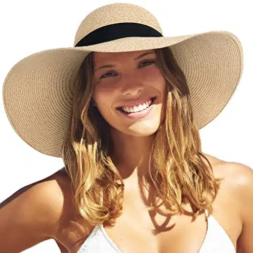 FURTALK Womens Sun Straw Hat Wide Brim UPF Summer Hat Foldable Roll up Floppy Beach Hats for Women