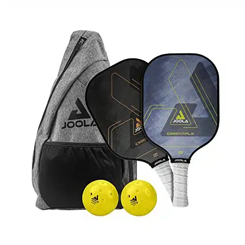 JOOLA Essentials Pickleball Paddles Set with Reinforced Fiberglass Surface and Honeycomb Polypropylene Core   Includes Pickleball Rackets, Pickleball Balls, and Sling Bag