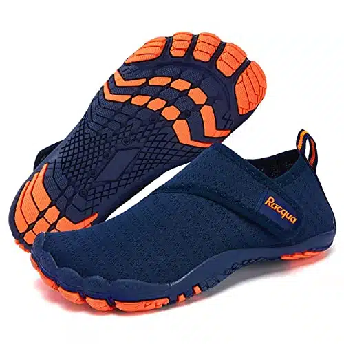 Racqua Boys Water Shoes Kids Lightweight Quick Dry Beach Swim Pool Sport Shoes Barefoot Walking Boating Surfing Aqua Shoes Big Kid BlueOrange