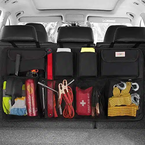 SURDOCA Car Trunk Organizer, rd Gen [Times Upgrade] Super Capacity Car Organizer SUV, Equipped with Robust Elastic Net, Hanging Car Storage Organizer with Lids, Space Saving Expert