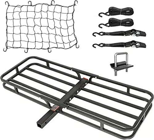 WEIZE Hitch Cargo Carrier, x x Inch, lbs Capacity Hitch Rack, Compact Hitch Mount Cargo Carrier with Net, Strap and Hitch Tightener, Inch Shank