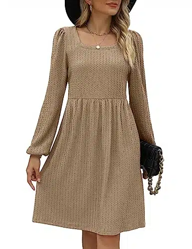 Winter Dress for Women Casual Square Neck Babydoll Dresses Cream S