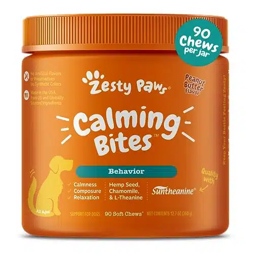 Zesty Paws Calming Chews for Dogs   Composure & Relaxation for Everyday Stress & Separation   with Ashwagandha, Organic Chamomile, L Theanine & L Tryptophan â Peanut Butter   Count