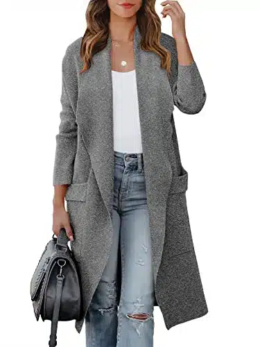 ANRABESS Women's Fall Casual Long Sleeve Draped Open Front Knit Pockets Long Cardigan Jackets Sweater Comfy Trendy Outfits Winter Coat shenhuahui M Gray