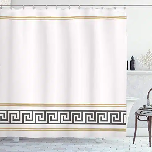 Ambesonne Simple Shower Curtain Minimal Classic Rome Greek Inspired Pattern in Monochrome Cultural Design Cloth Fabric Decor Set with Hooks for Bathroom & Home  x L, White and Ecru