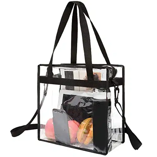 BAGAIL Clear bags Stadium Approved Clear Tote Bag with Zipper Closure Crossbody Messenger Shoulder Bag with Adjustable Strap(Inch X Inch X Inch,Black)