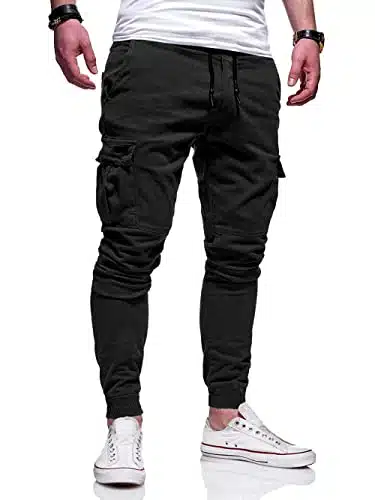 BUXKR Mens Cargo Pants Casual Hiking Pants Workout Joggers Sweatpants for Men,Black,M