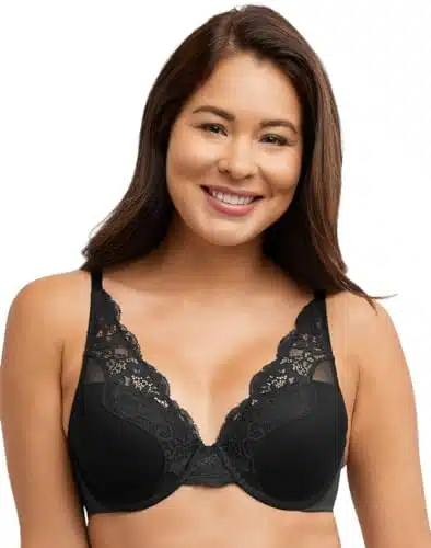 Bali Women's One Smooth U Lace Underwire, Comfort Stretch Full Coverage Convertible Bra, Black, C