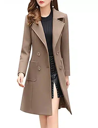 BankengÂ WomenÂ WinterÂ WoolÂ BlendÂ CamelÂ Mid LongÂ CoatÂ NotchÂ Double BreastedÂ LapelÂ JacketÂ Outwear (Camel,M)