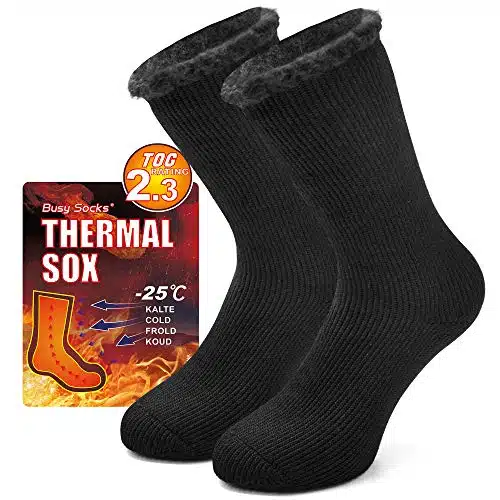 Busy Socks Winter Warm Thermal Socks for Men Women Extra Thick Insulated Heated Crew Boot Socks for Extreme Cold Weather, Large, Pair Black