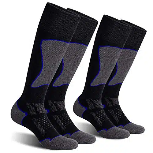 CS CELERSPORT Pack Ski Socks for Men and Women Skiing, Snowboarding, Cold Weather, Winter Performance Socks, Black+Blue, Large