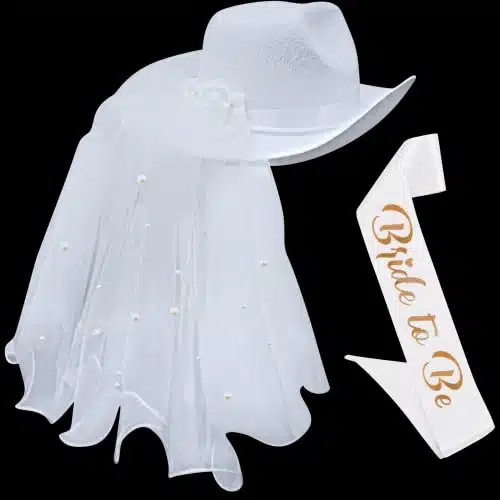 E's Novelty Bride Cowgirl Hat with Veil & Sash   Women White Cowboy Hat Bachelorette Party, Bridal Shower Dress Up