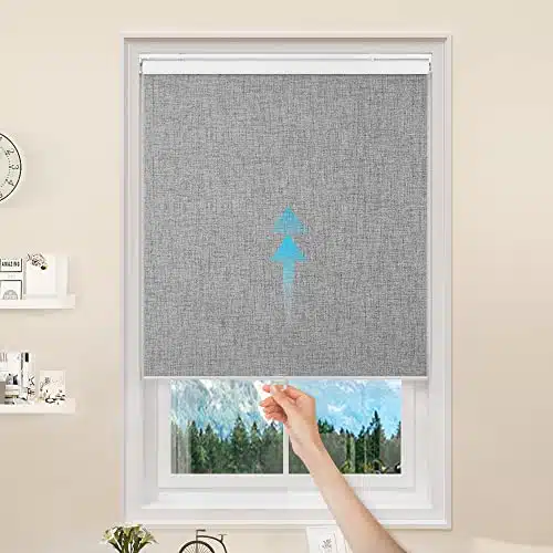 GENIMO % Blackout Roller Window Shades, Window Blinds Cordless with Thermal Insulated, UV Protection Fabric, Mini French Door Blinds for Home, Office, Bedroom, Easy to Install, Grey,  X H