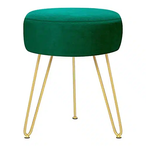 GERANT Multifunctional Vanity Stools   Velvet Round Ottoman Modern Dressing Stool  Upholstered Footrest Stool   Side Table Footstool Â with Golden Metal Leg for Living Room, Bedroom (Teal)