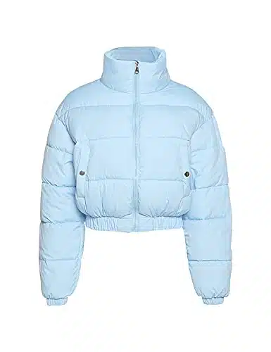 Gihuo Womens Cropped Quilted Puffer Jacket Lightweight Padded Coat Warm Puffy Coat Zip UP Bubble Coats with Pockets(Blue Small)