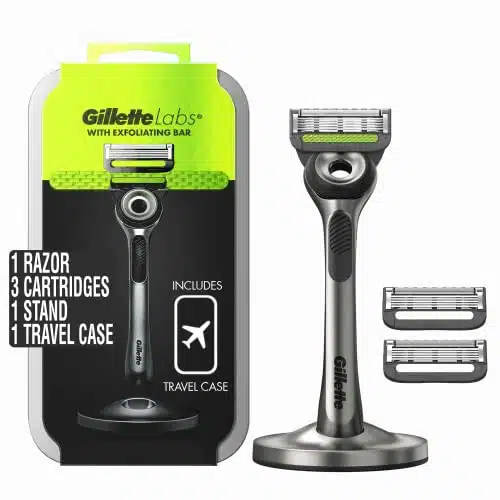 Gillette Labs with Exfoliating Bar by Gillette Mens Razor and Travel Case, Shaving Kit for Men, Storage on the Go, Includes Travel Case, Handle, Razor Blade Refills, and Premium Magnetic Stand