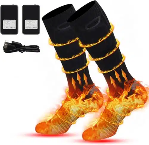 Heated Socks for Men Women, mAh Rechargeable Heated Socks with Heat Settings, Electric Heated Socks Foot Warmer Socks for Camping, Skiing, Hiking, Hunting, Winter Outdoor Sports, Black, Large