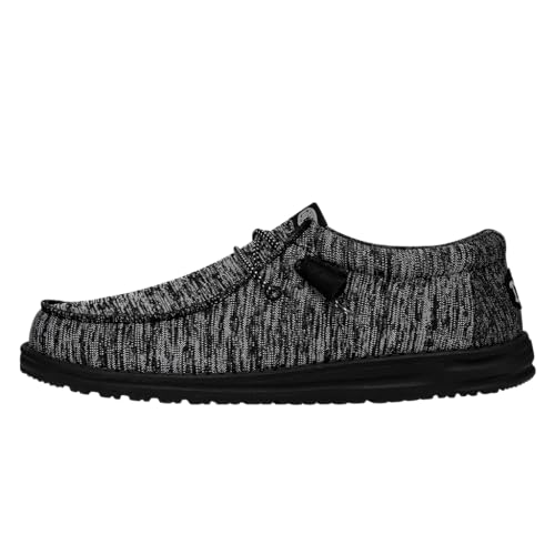 Hey Dude Wally Sport Knit BlackBlack  Men's Loafers  Men's Slip On Shoes  Comfortable & Light Weight