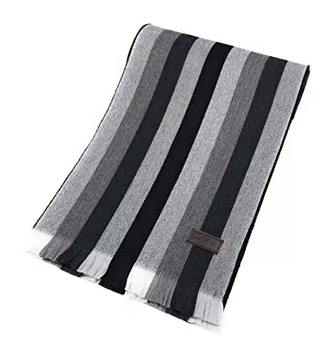 Hickey Freeman Striped Australian Merino Scarf for Men â Ultra Soft Lightweight Menâs Winter Scarves, Inches x Inches, Black and Grey Multi Stripe