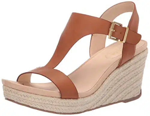 Kenneth Cole REACTION Women's T Strap Wedge Sandal, Tan,  US