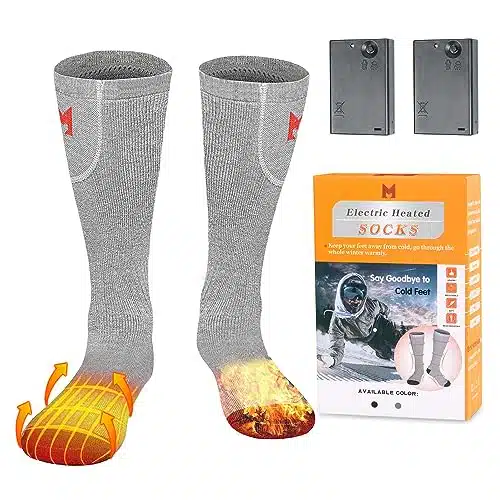 MRAWARM Heated Socks for Men, Battery Heated Socks, Electric Heating Socks for Men Women Camping Fishing Cycling Skiing Skating Hunting Hiking (Grey)