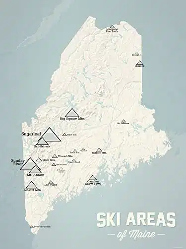 Maine Ski Resorts Map xPoster (Beige & Opal Blue)