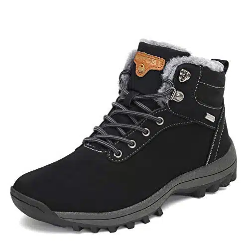 Men's Snow Boots Shoes Women's Winter Hiking Boots Fur Lined Anti Slip Water Resistant Trekking Outdoor Lace up Boots Black omenen