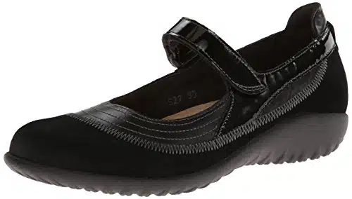 NAOT Women's Kirei Mary Jane Flat,Black Madras LeatherBlack SuedeBlack Patent Leather,EU US