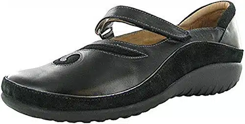 NAOT Women's Matai Mary Jane Flat,Black Madras LeatherBlack Suede,EU US