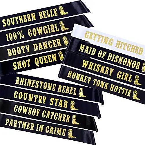 Pop Fizz Designs Nashville Bachelorette Party Sashes  Pack  Includes Bride Sash âGetting Hitchedâ  Funny Bride Tribe Sashes for Bridal Party