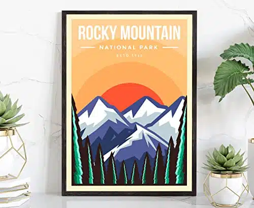 Rocky Mountain National Park, Retro Travel Poster Print, Rocky Mountain National Park in Colorado, Office Wall Art Inches