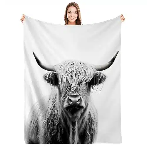 SARA NELL Highland Cow Blanket,Portrait of Cow Pattern Flannel Fleece Throw Blanket,Highlander Animal Scotland Horns Bull Highland Cattle Warm Cozy Throw, All Seasons for Couch Bed Sofa,x