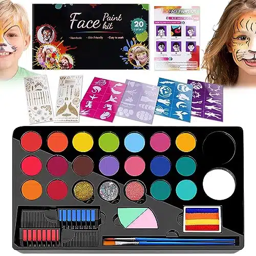 VINSONSI Colors Professional Face Painting Kit Oil Palette, Neon Face Painting Palette Set with Brushes for Halloween FX Special Effects Makeup Painting Kit For Kids and Adult