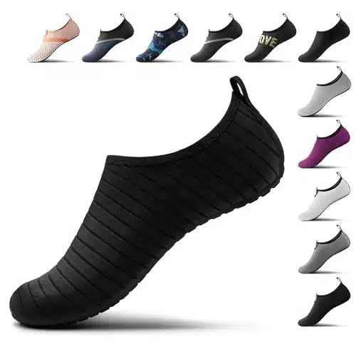 Water Shoes Womens Mens Barefoot Unisex Aqua Socks Slip on for Indoor Outdoor Snorkeling SWSBlack