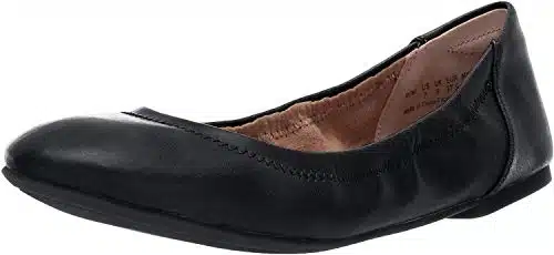 Amazon Essentials Women's Belice Ballet Flat, Black Faux Leather,