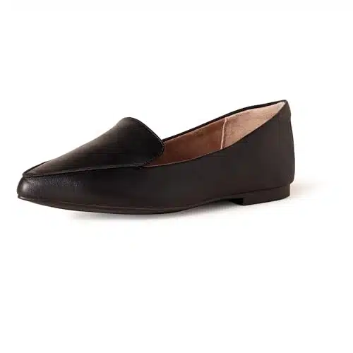 Amazon Essentials Women's Loafer Flat, Black Faux Leather,