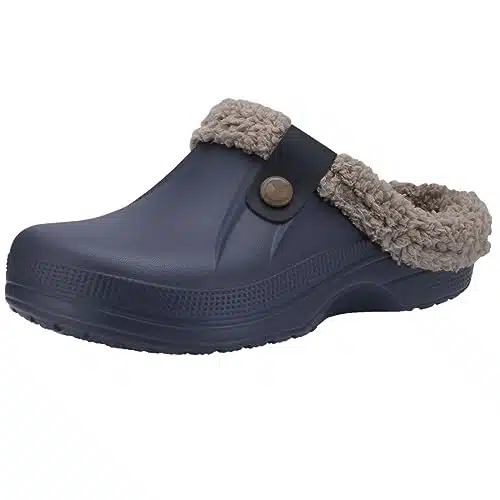 Beslip Classic Fur Lined Clogs Waterproof Winter Fuzzy Slippers for Women Men Indoor and Outdoor Indoor and Outdoor, Grey Women