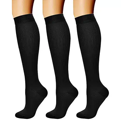 CHARMKING Compression Socks for Women & Men Circulation (Pairs) mmHg is Best Athletic for Running, Flight Travel, Support, Cycling, Pregnant   Boost Performance, Durability (LXL,Black)