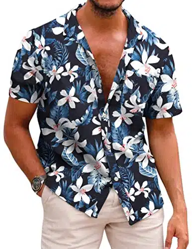 COOFANDY Mens Hawaiian Shirts Short Sleeve Casual Button Down Tropical Beach Shirt A Black