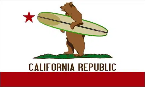 California Surfing Bear Sticker (surf Board Flag Surfer ca Republic Beach Town Vinyl Decal for car Truck (x inch)