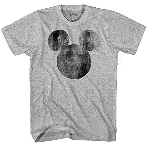 Disney Mickey Mouse Distressed Head Vintage Silhouette Men's Adult Graphic Tee T Shirt(Heather Grey,X Large)