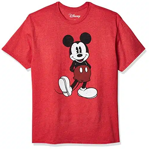 Disney mens Full Size Mickey Mouse Distressed Look T shirt T Shirt, Red Heather, X Large US