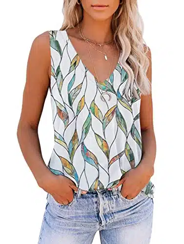 ETCYY Women's Sleeveless V Neck Tank Tops Summer Tops Trendy Causal Cute Printed Loose Fit Workout Athletic Yoga Shirts