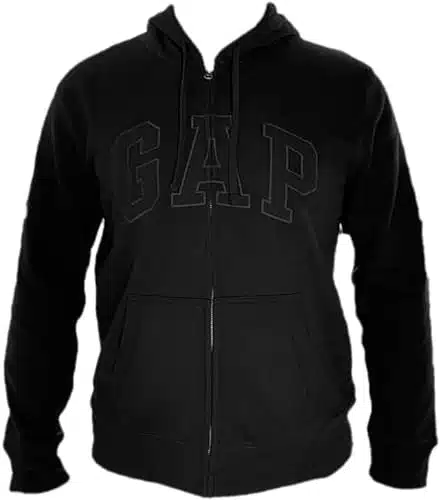 GAP Factory GAP Men's Full Zip Fleece Logo Hoodie (Large, Black  Logo)