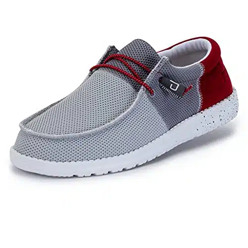 Hey Dude Men's Wally Sox Funk Dark Grey Red  Mens Shoes  Men's Lace Up Loafers  Comfortable & Light Weight