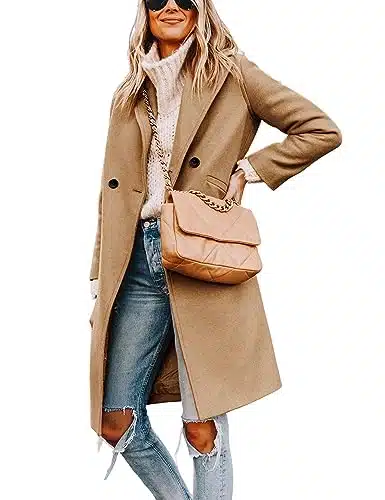 Hooever Women's Winter Wool Coat Casual Notch Lapel Single Breasted Peacoat(khaki)